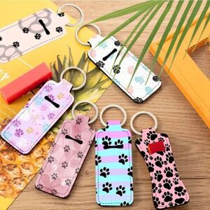 Colorful Paw Print Chapstick HOLDER Keychains 6ct.